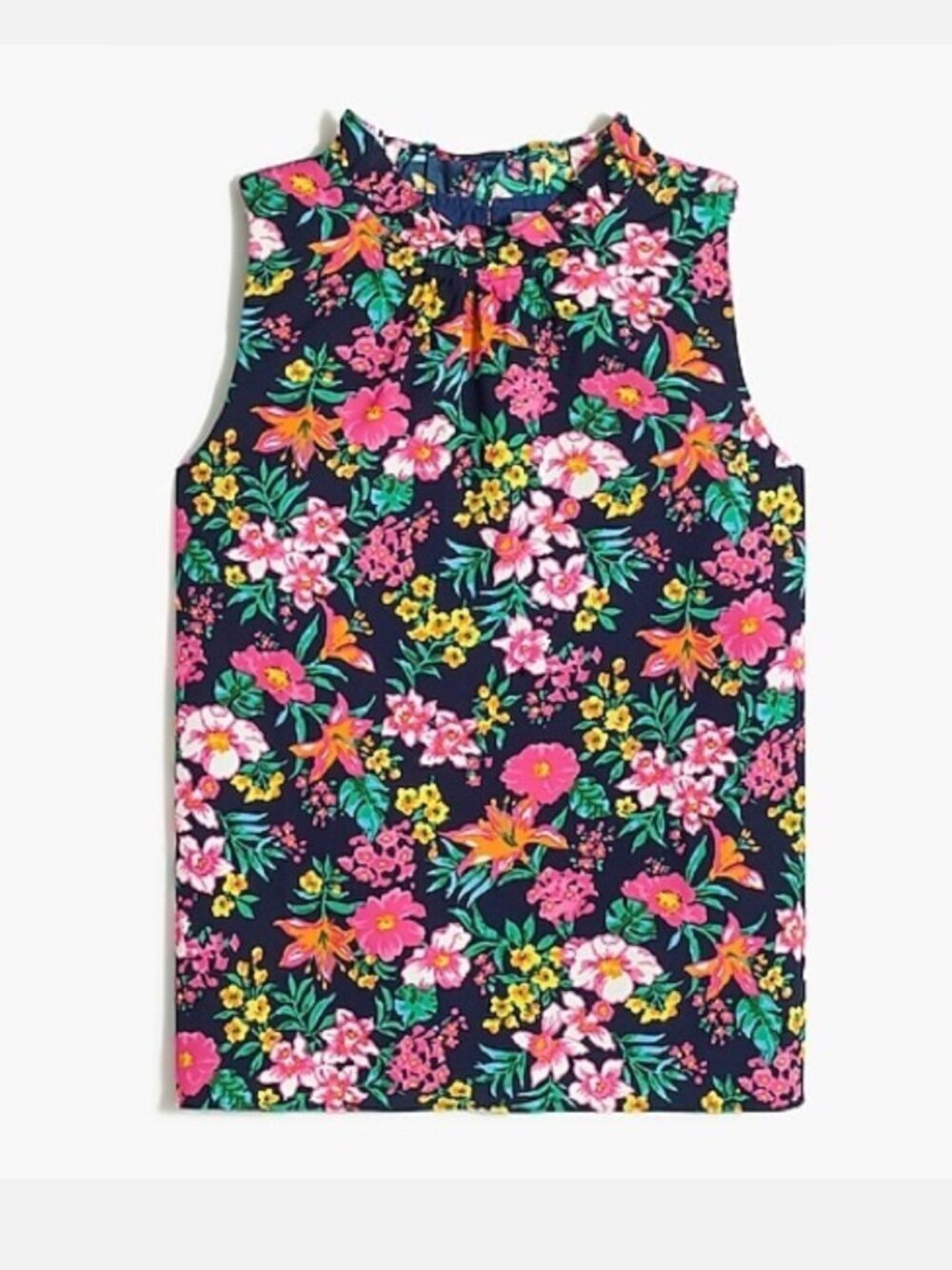 J. Crew Floral Sleeveless Top Size Medium Ruffles Cottage Resort Country Club